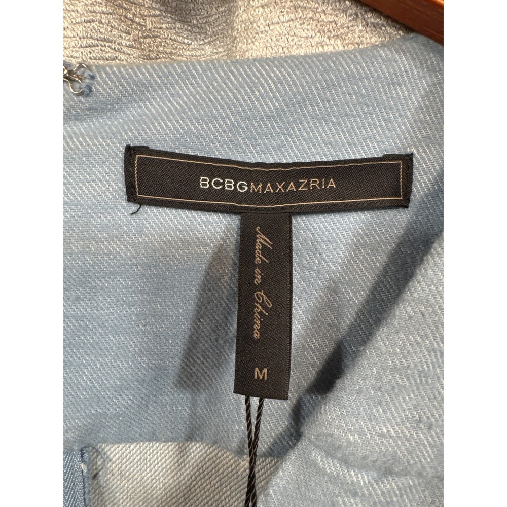 BCBGMAXAZRIA Chambray Puff Sleeve Wrap Romper Blue FIU9242180-485 Womens M NWT - Picture 3 of 6